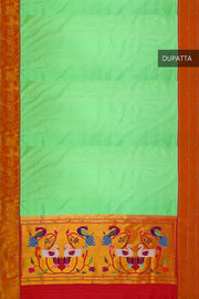 Handwoven Paithani pure silk dupatta in pista green