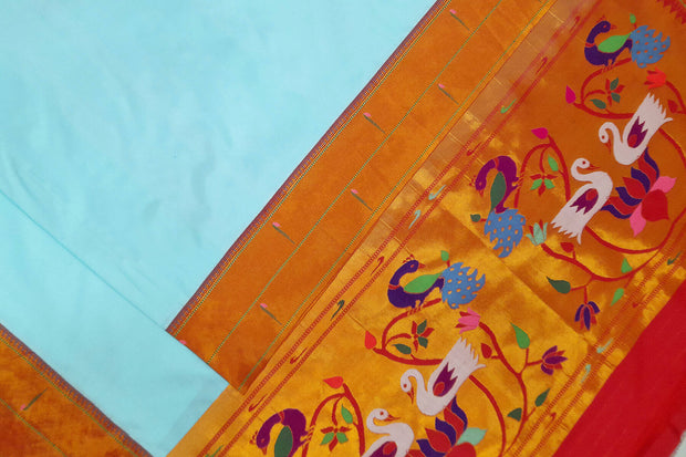 Handwoven Paithani pure silk dupatta in  sky blue