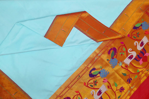 Handwoven Paithani pure silk dupatta in  sky blue