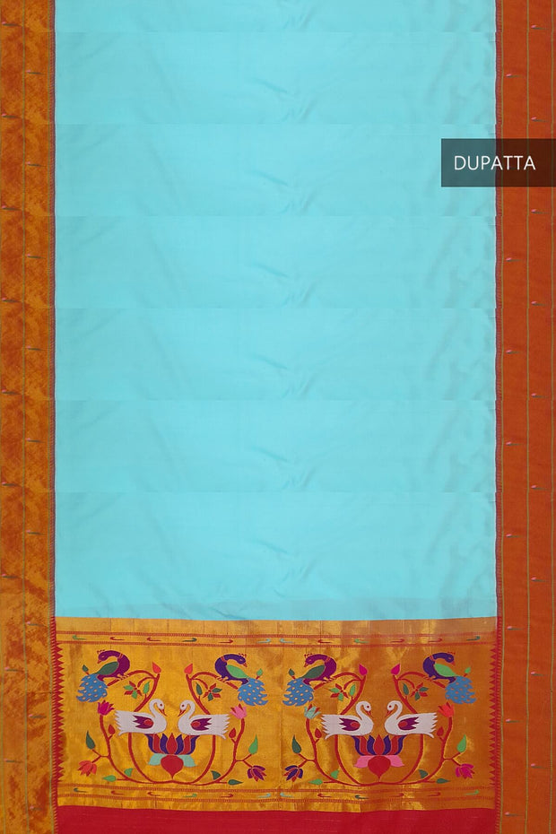 Handwoven Paithani pure silk dupatta in  sky blue