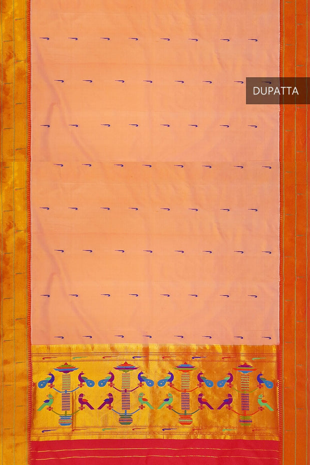 Handwoven Paithani pure silk dupatta in light  peach