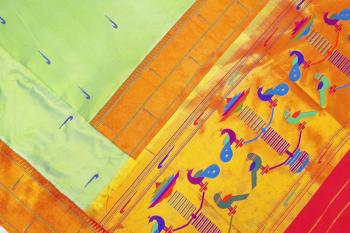 Handwoven Paithani pure silk dupatta in pista green
