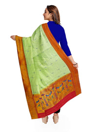 Handwoven Paithani pure silk dupatta in pista green
