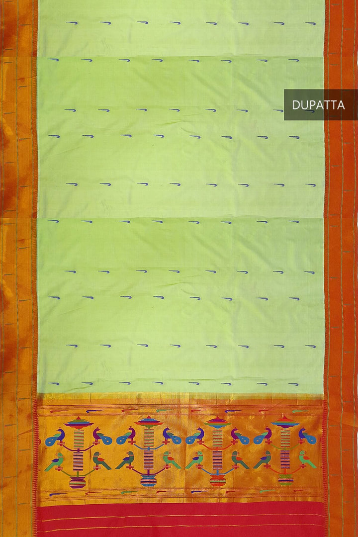 Handwoven Paithani pure silk dupatta in pista green