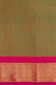 Handwoven Paithani pure silk brocade saree in olive green with round motifs and  a contrast pallu