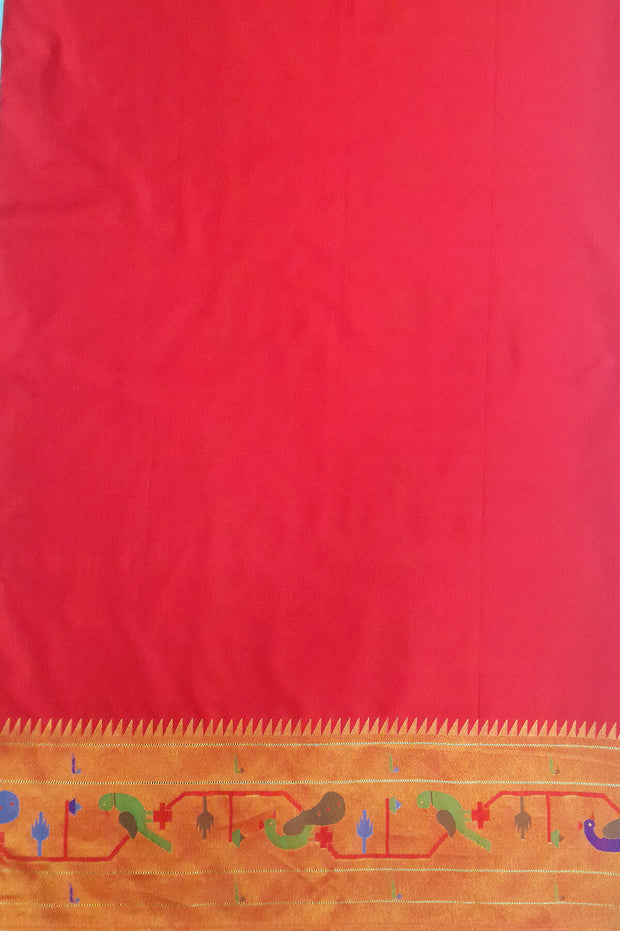 Paithani pure silk saree in sky blue  with small buttis all over the body and with colourful parrot &  peacock  motifs in  pallu.