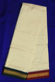 Pure silk Dhoti /Panche  and Angavastram/Shalye  in off white  with 3 inch Ganga Jamuna  border