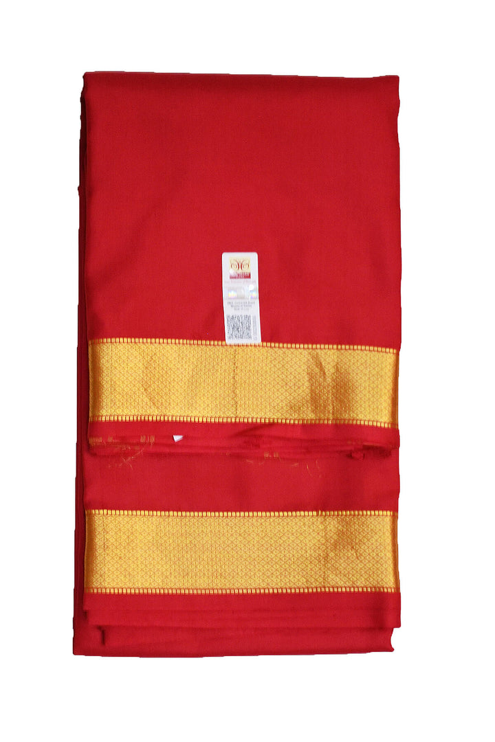 Pure silk Dhoti /Panche in red  with 2 inch gold border