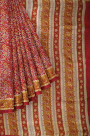 Priinted pure silk saree in maroon  in floral pattern