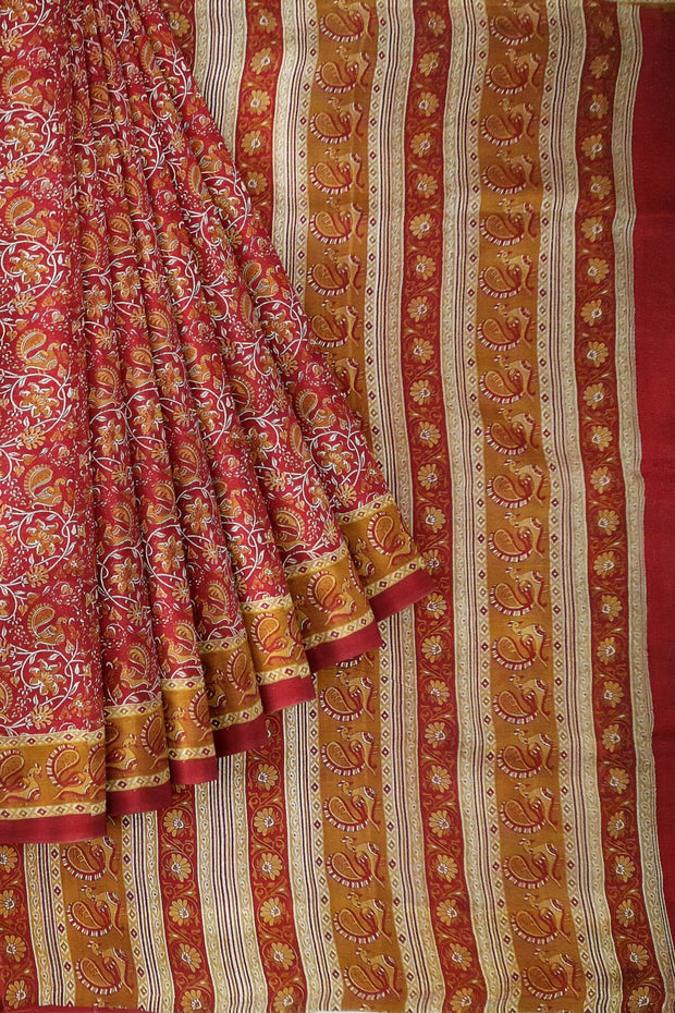 Priinted pure silk saree in maroon  in floral pattern