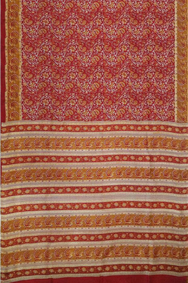 Priinted pure silk saree in maroon  in floral pattern