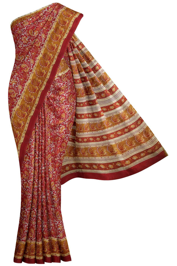 Priinted pure silk saree in maroon  in floral pattern