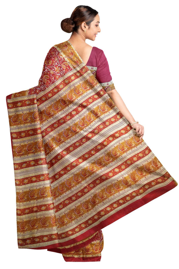 Priinted pure silk saree in maroon  in floral pattern
