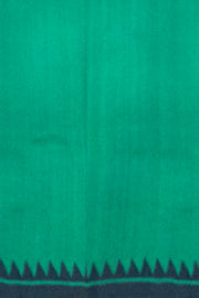 Printed pure silk saree in teal green with paisley motifs all over.