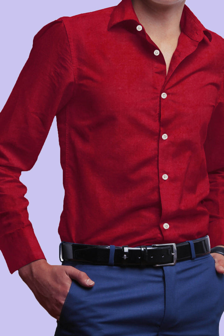 Pure silk shirt in maroon - Full Sleeve