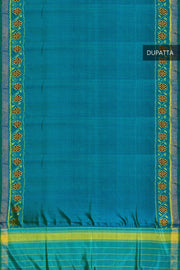 Handloom Patola pure silk dupatta in teal blue with floral pattern in borders