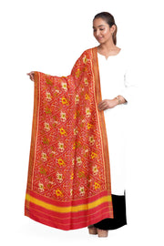 Handloom Patola pure silk dupatta in narikunj pattern in pinkish orange