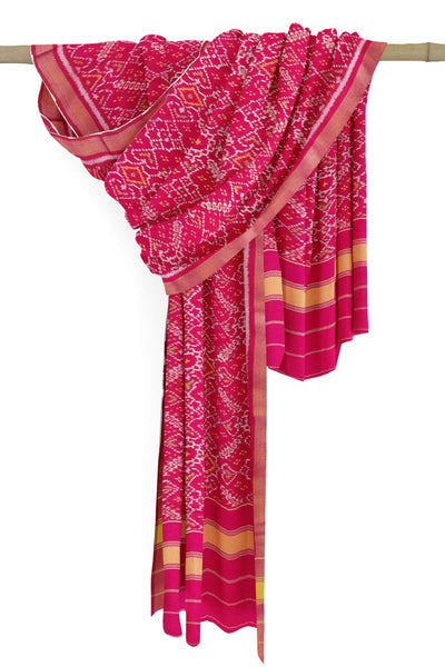 Handloom Patola pure silk dupatta in pan patola pattern in pink