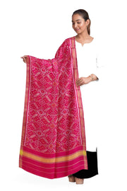 Handloom Patola pure silk dupatta in pan patola pattern in pink