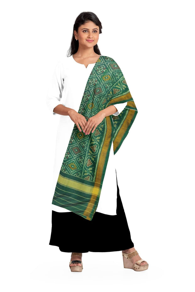 Handloom Patola pure silk dupatta in diamond pattern in green