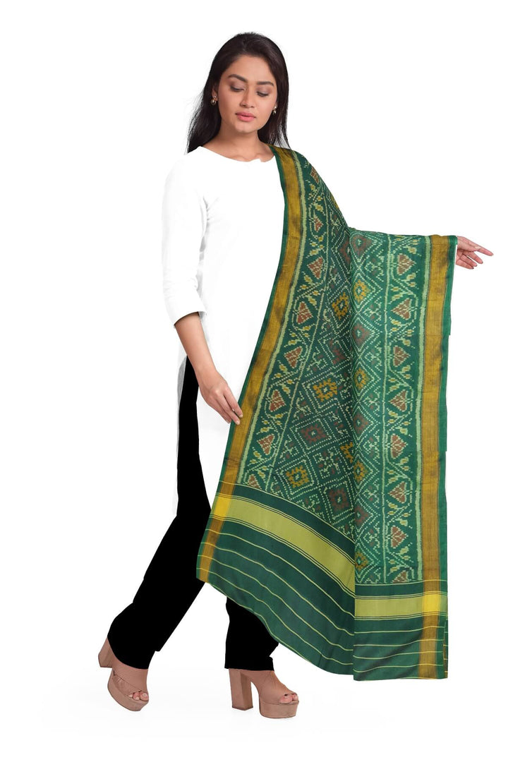 Handloom Patola pure silk dupatta in diamond pattern in green