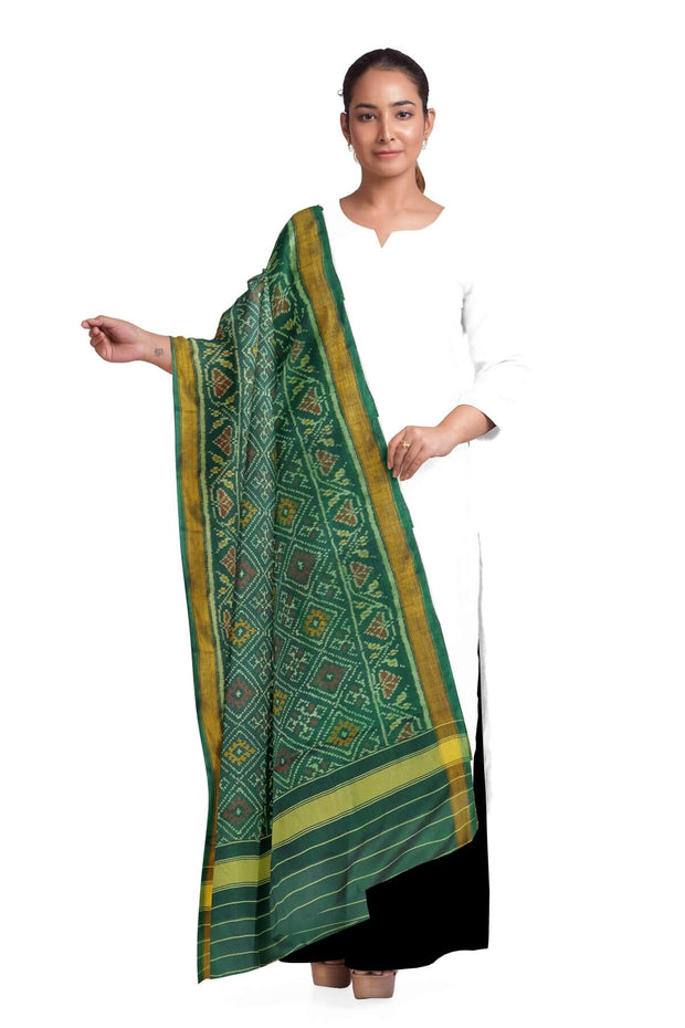 Handloom Patola pure silk dupatta in diamond pattern in green