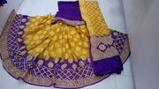 Pure Bandhini Gajji silk Ghagra Choli in mustard  & violet combo  (unstitched)
