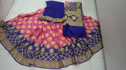 Pure Bandhini Gajji silk Ghagra Choli in pink  & blue combo  (unstitched)