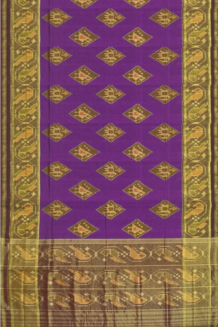 Handwoven Patola Ikat pure silk saree in double shaded violet
