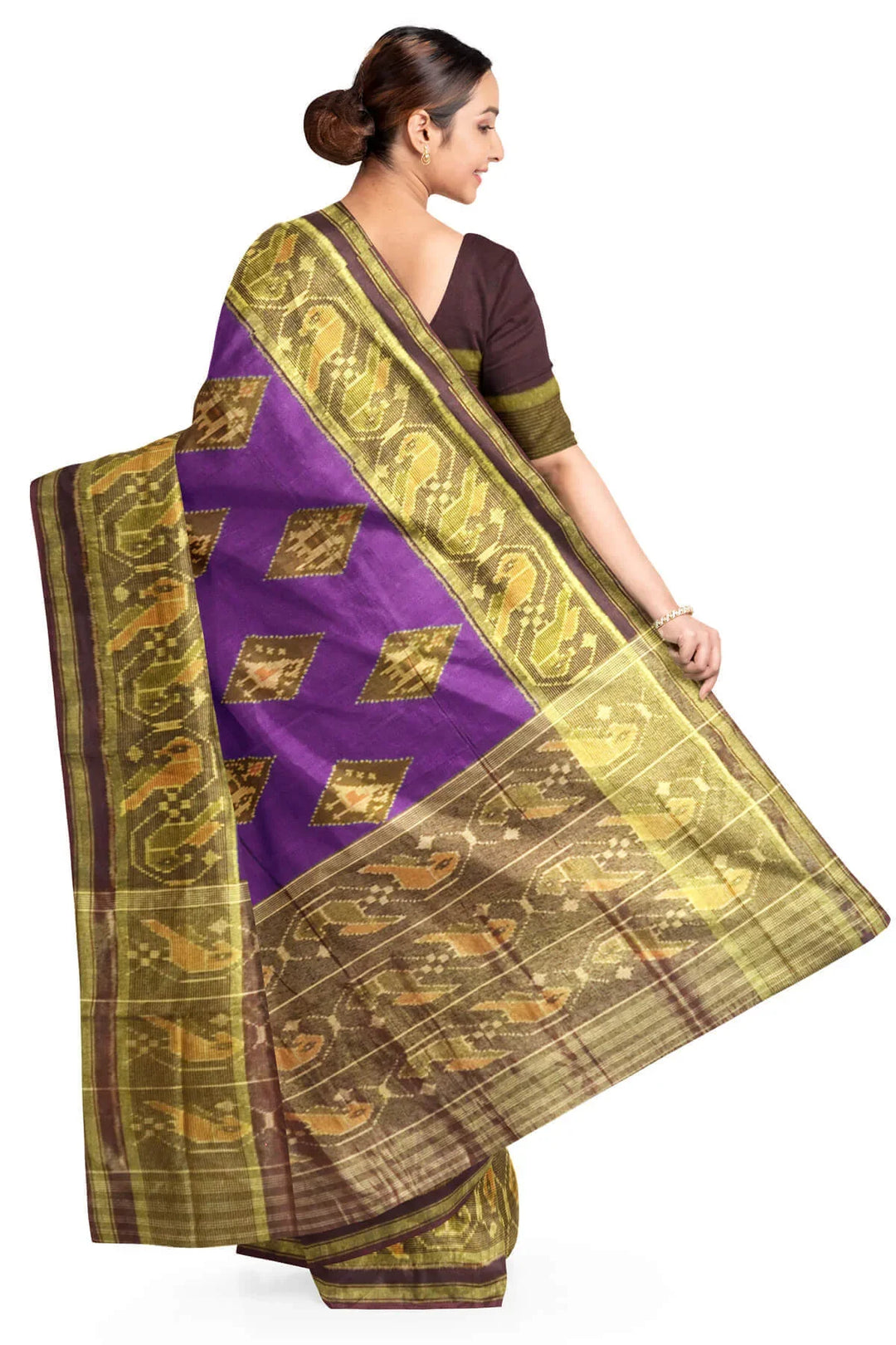 Handwoven Patola Ikat pure silk saree in double shaded violet