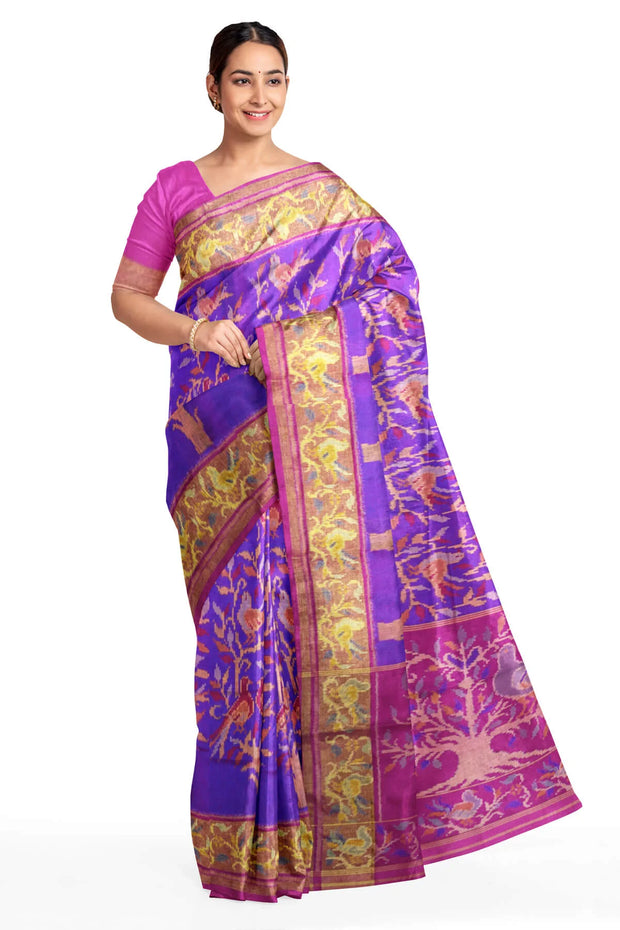 Handwoven Patola Ikat pure silk saree with floral motifs