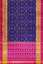 Handwoven Patola pure silk saree in navy blue in  navratan pattern