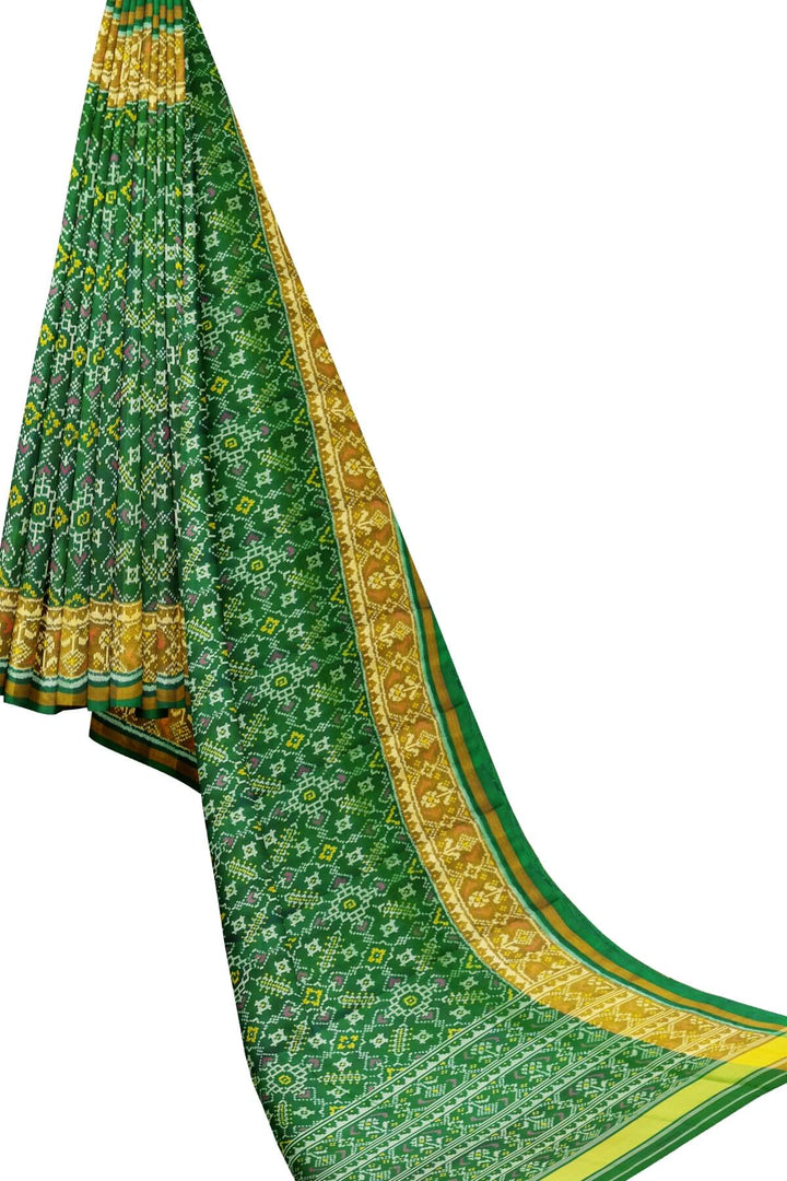 Handwoven Patola pure silk saree in  green in pan bhat pattern