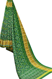 Handwoven Patola pure silk saree in  green in pan bhat pattern