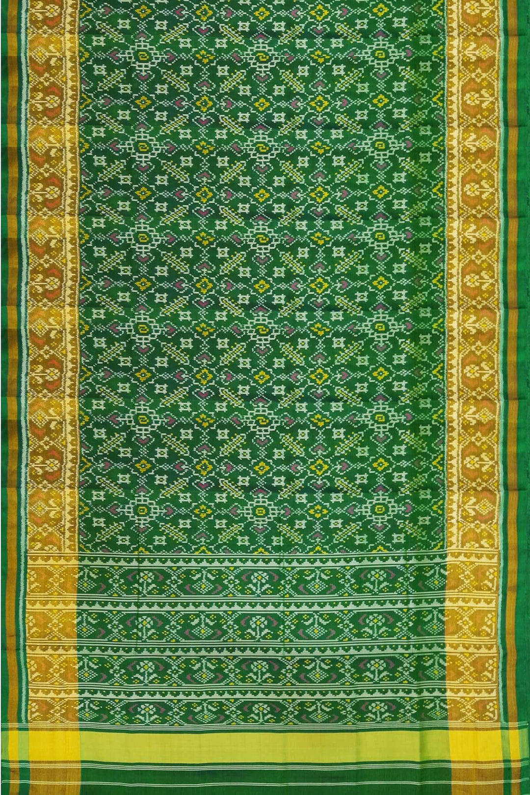 Handwoven Patola pure silk saree in  green in pan bhat pattern