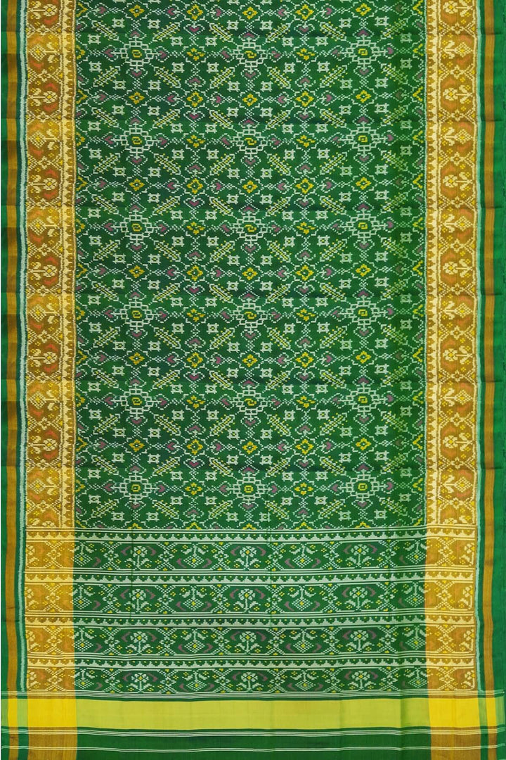 Handwoven Patola pure silk saree in  green in pan bhat pattern