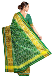 Handwoven Patola pure silk saree in  green in pan bhat pattern