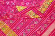 Handwoven Patola pure silk saree in pink in narikunj  pattern