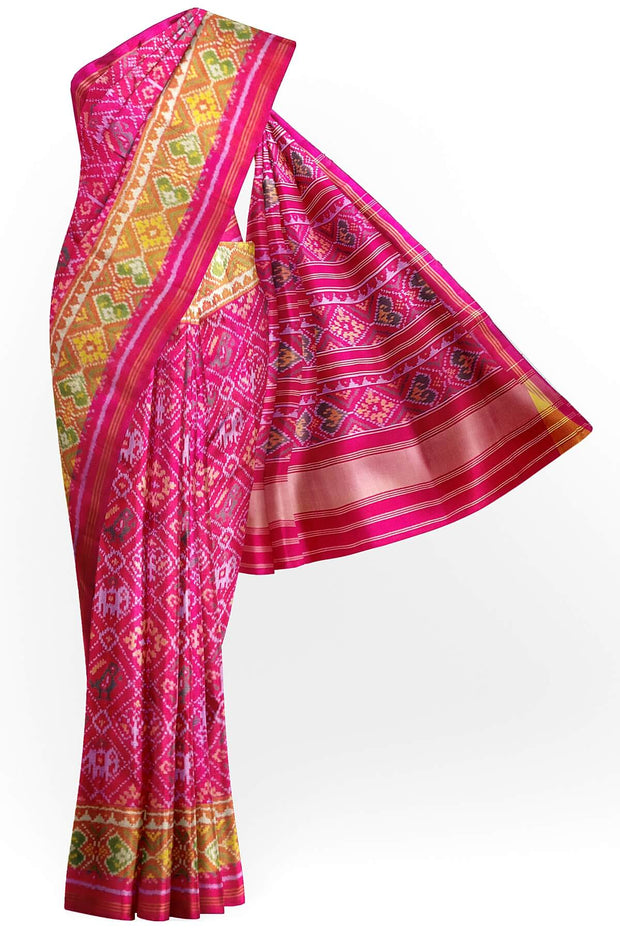 Handwoven Patola pure silk saree in pink in narikunj  pattern