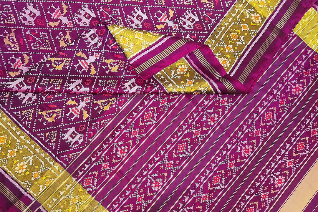 Handwoven Patola pure silk saree in purple  in narikunj   pattern