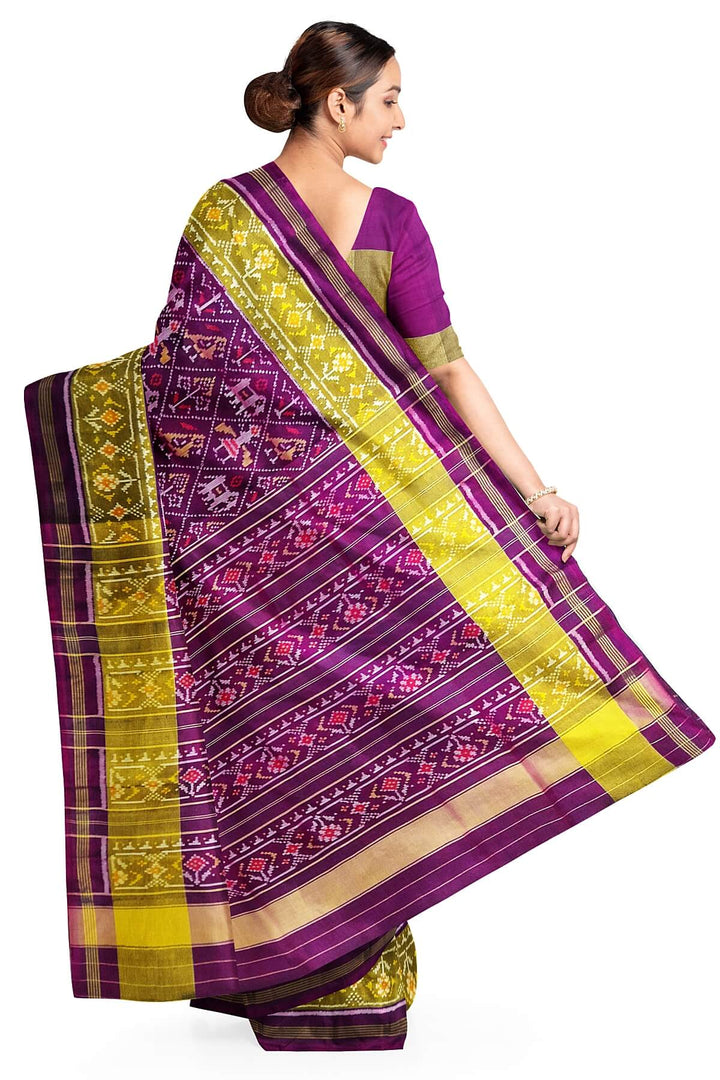 Handwoven Patola pure silk saree in purple  in narikunj   pattern