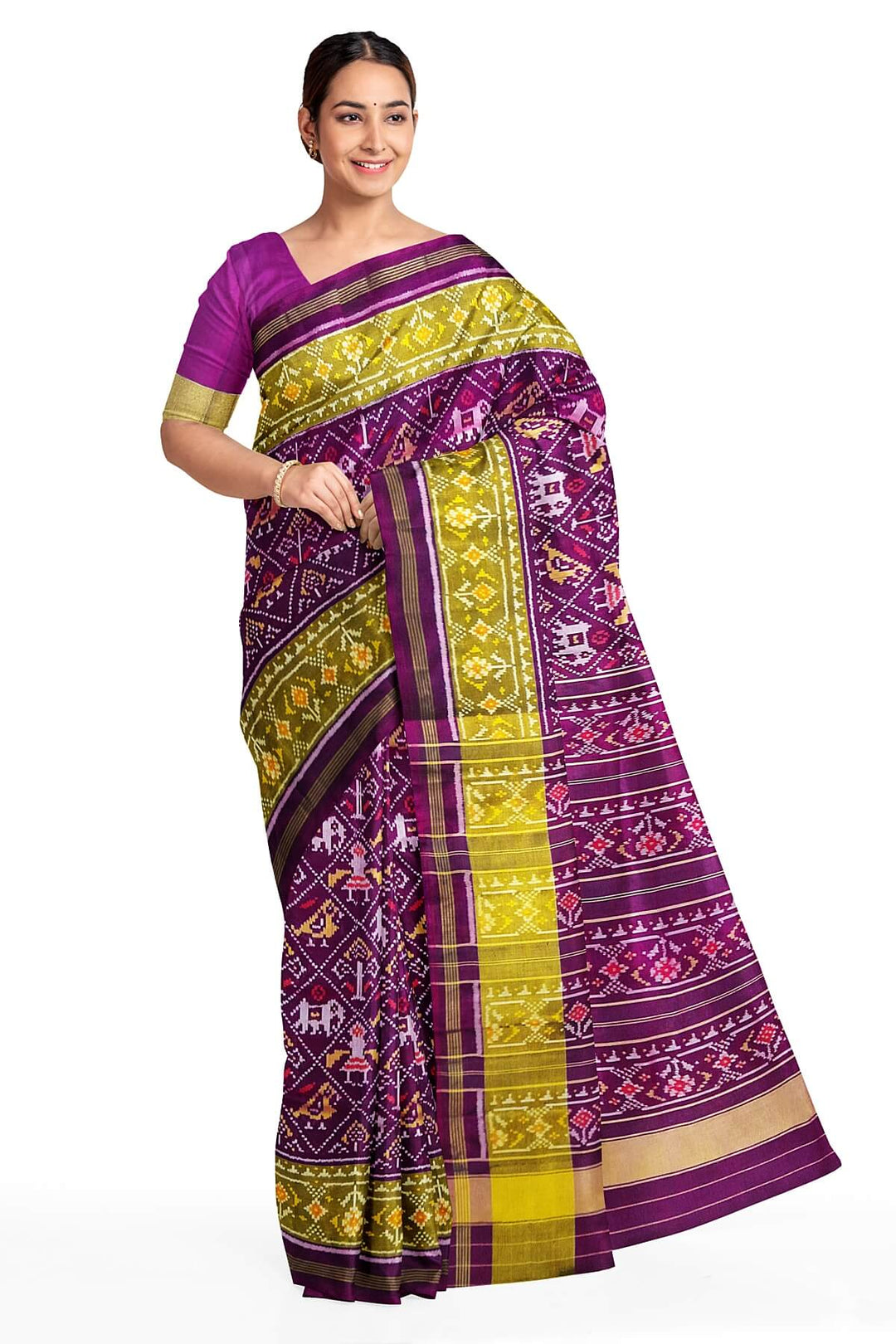 Handwoven Patola pure silk saree in purple  in narikunj   pattern