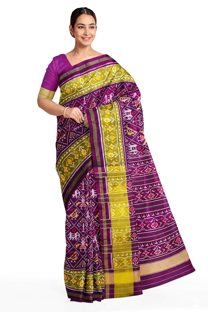 Handwoven Patola pure silk saree in purple  in narikunj   pattern