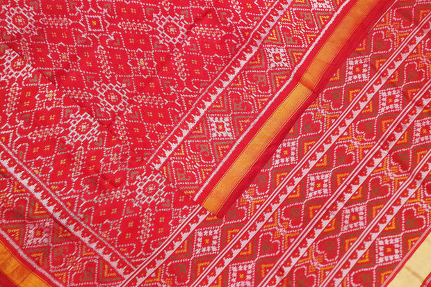 Handwoven Patola pure silk saree in red  in pan bhat  pattern