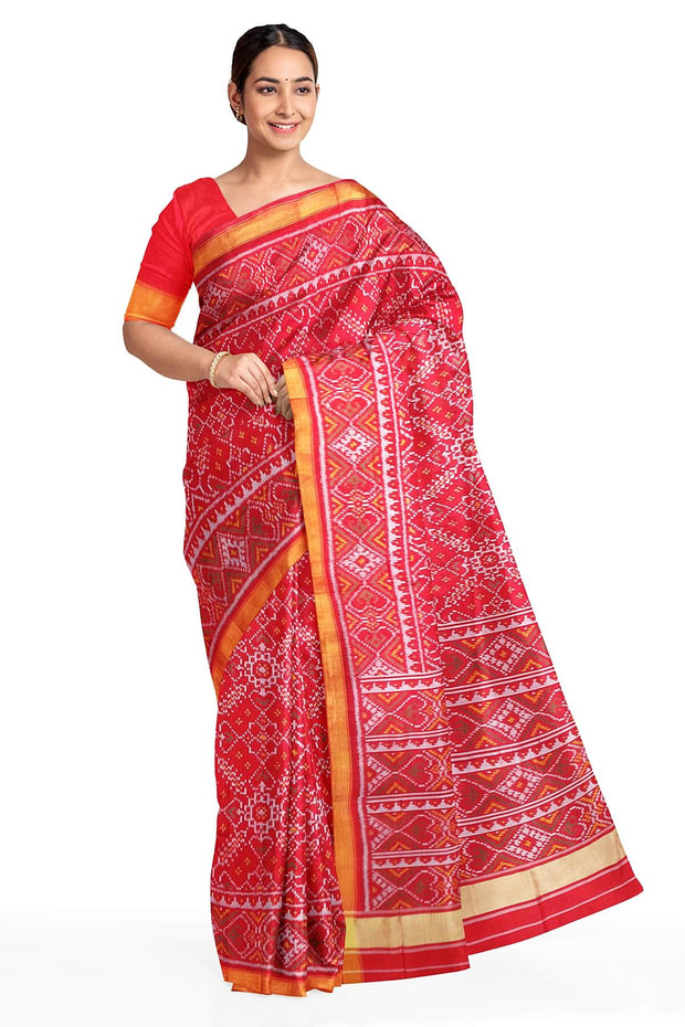 Handwoven Patola pure silk saree in red  in pan bhat  pattern