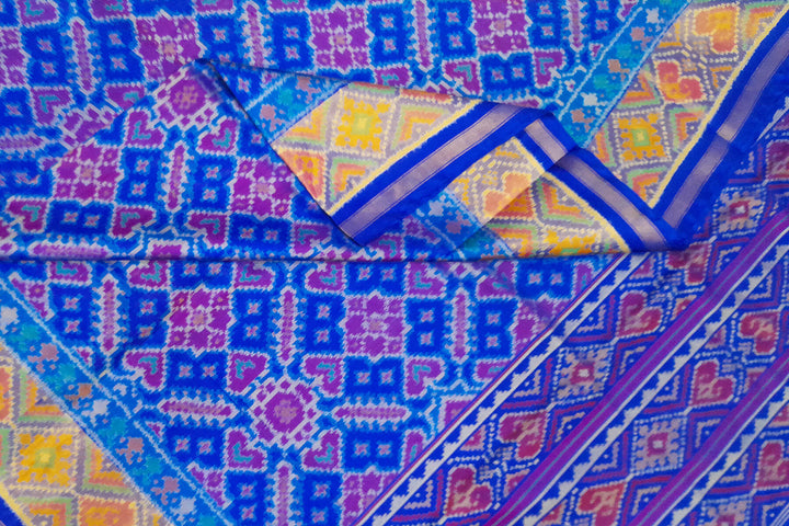 Handwoven Patola pure silk saree in blue  in pan bhat   pattern