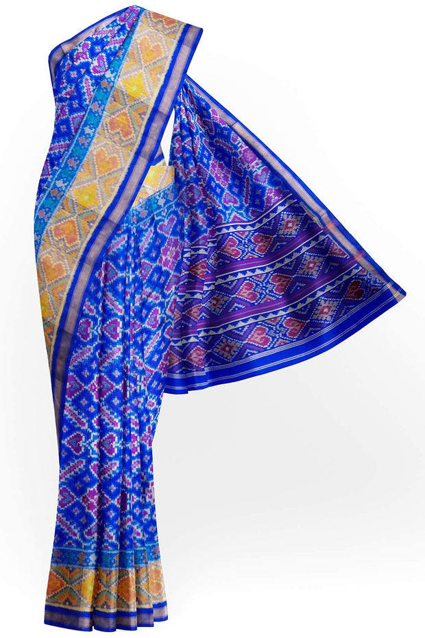 Handwoven Patola pure silk saree in blue  in pan bhat   pattern