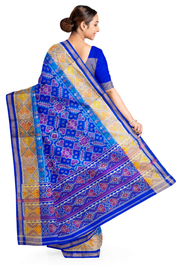 Handwoven Patola pure silk saree in blue  in pan bhat   pattern