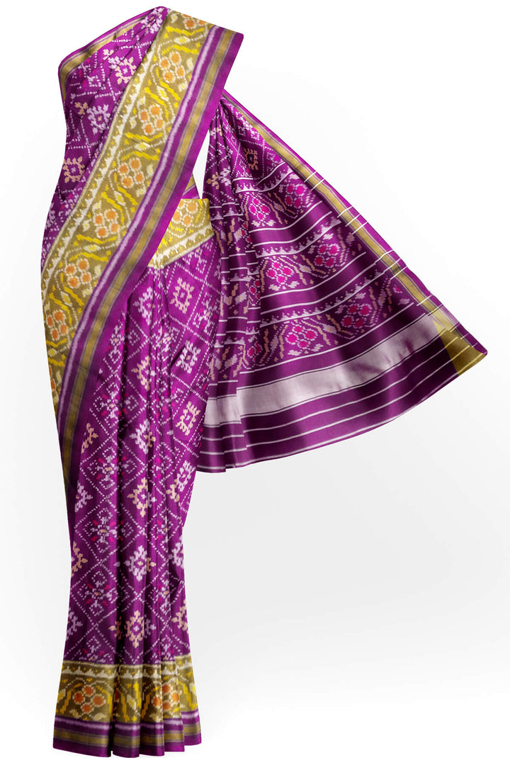 Handwoven Patola pure silk saree in purple  in diamond  pattern