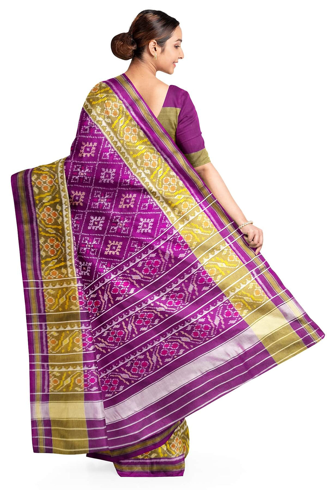 Handwoven Patola pure silk saree in purple  in diamond  pattern